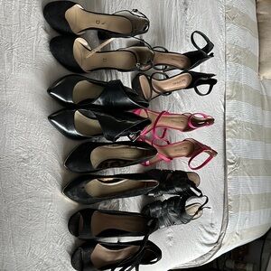 Stylish Black and Pink Heels with Strappy and Pointed Toe Designs